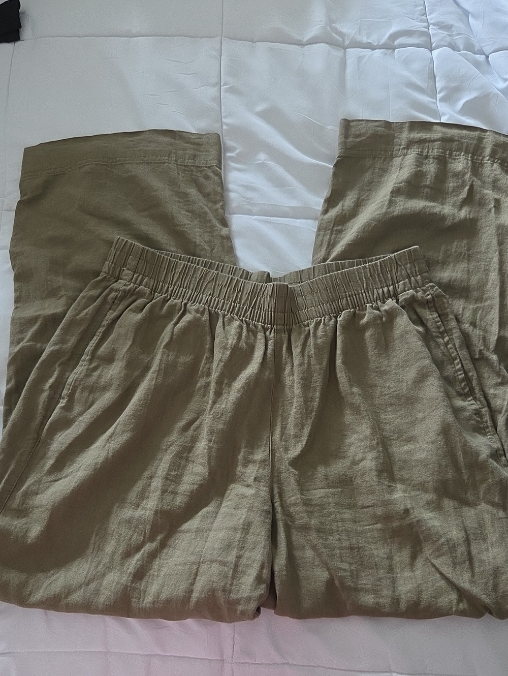 Ladies's Relaxed Linen-Blend Elastic Waist Pants - Olive